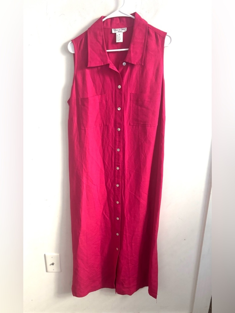 VTG Deane & White Linen Blend Midi Button Down Shirt Dress Pink Preppy capsule